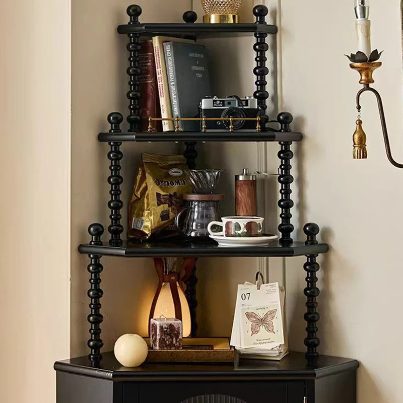 Traditional Vintage Pine Wood Irregular Pentagon Storage Shelf 4-Tier For Living Room