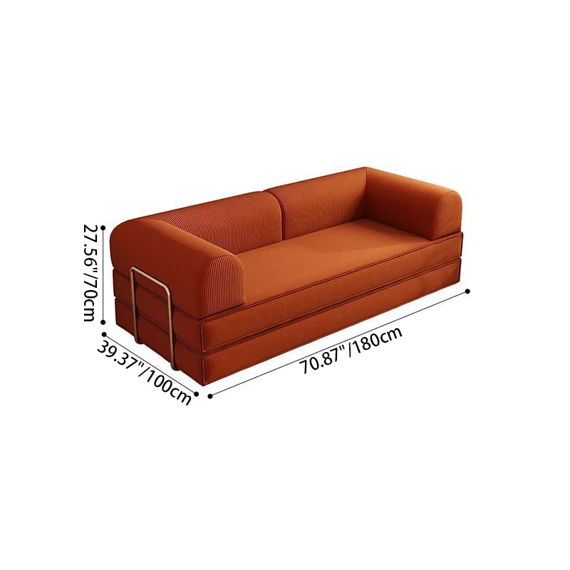 Modern Minimalist Stainless Steel Fabric Corduroy Curved Square Sofa With Backrest & Armrests For Living Room