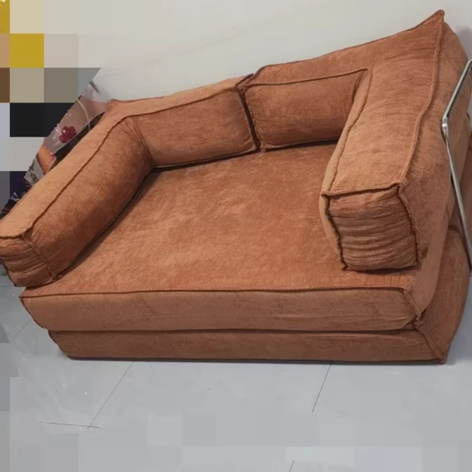 Modern Minimalist Stainless Steel Fabric Corduroy Curved Square Sofa With Backrest & Armrests For Living Room