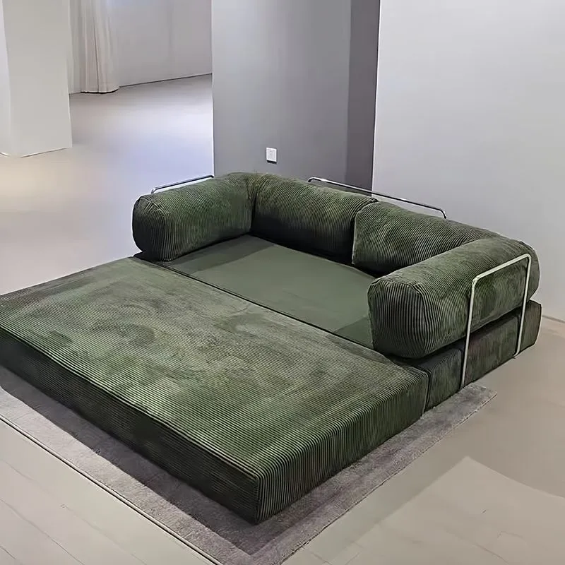 Modern Minimalist Stainless Steel Fabric Corduroy Curved Square Sofa With Backrest & Armrests For Living Room
