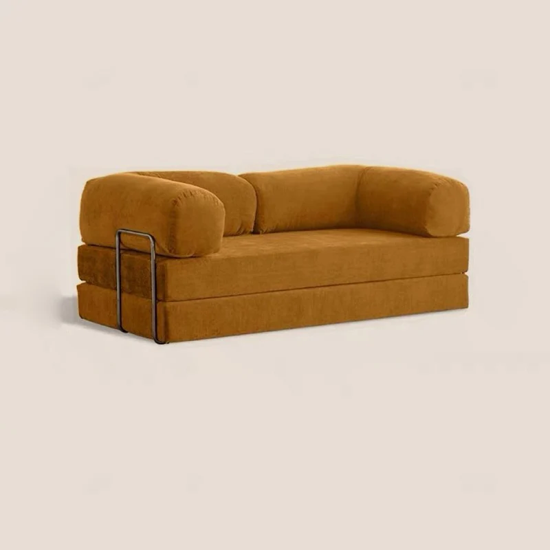 Modern Minimalist Stainless Steel Fabric Corduroy Curved Square Sofa With Backrest & Armrests For Living Room