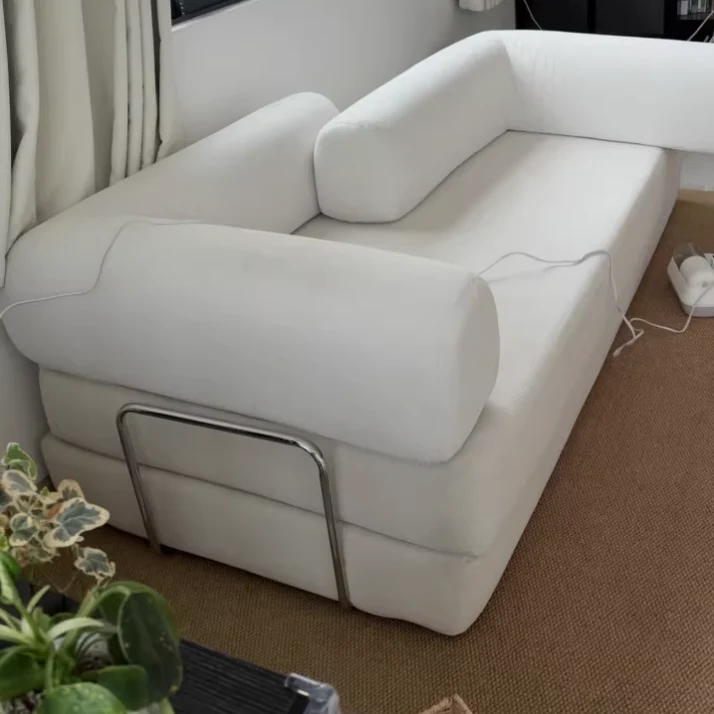 Modern Minimalist Stainless Steel Fabric Corduroy Curved Square Sofa With Backrest & Armrests For Living Room