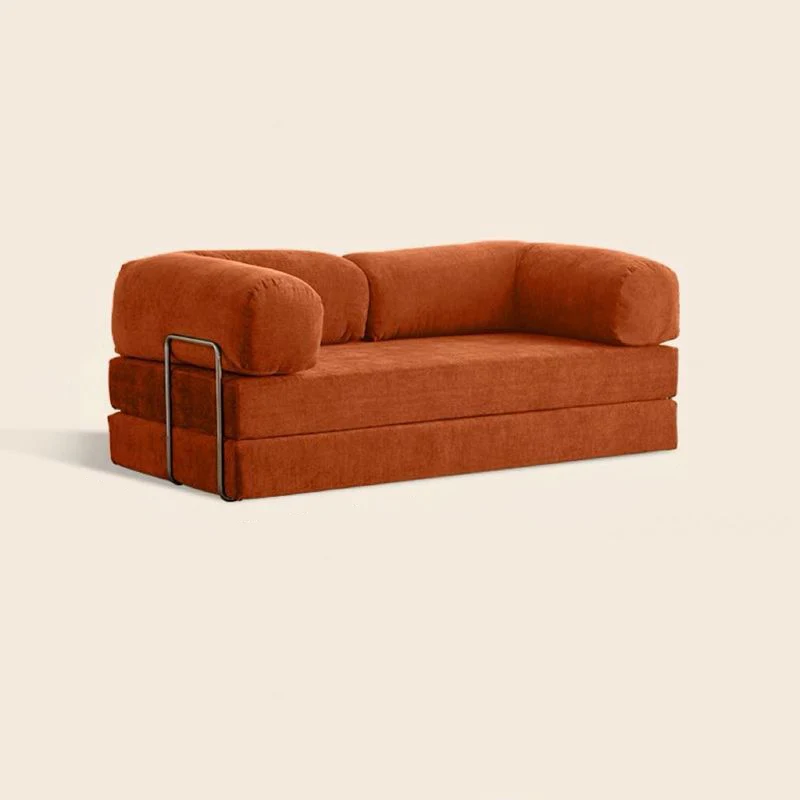 Modern Minimalist Stainless Steel Fabric Corduroy Curved Square Sofa With Backrest & Armrests For Living Room