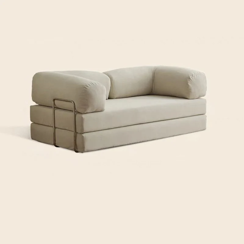 Modern Minimalist Stainless Steel Fabric Corduroy Curved Square Sofa With Backrest & Armrests For Living Room