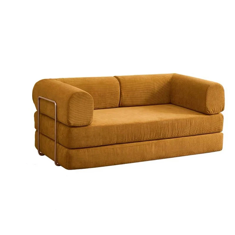 Modern Minimalist Stainless Steel Fabric Corduroy Curved Square Sofa With Backrest & Armrests For Living Room