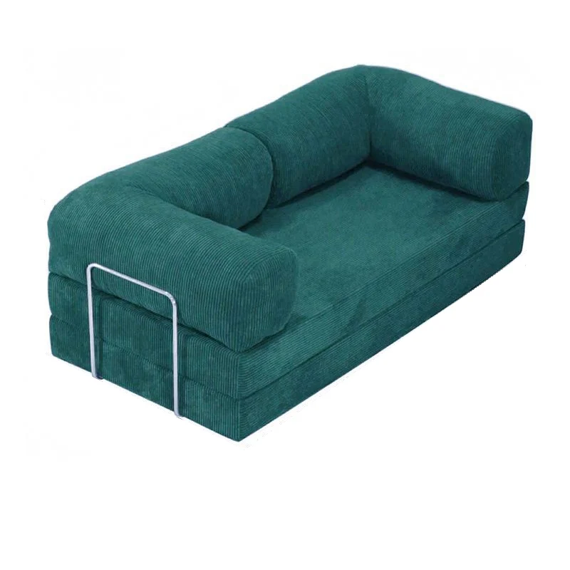Modern Minimalist Stainless Steel Fabric Corduroy Curved Square Sofa With Backrest & Armrests For Living Room