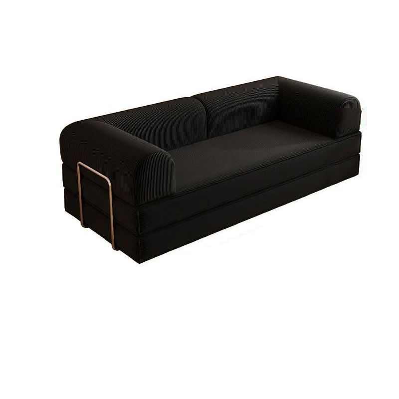 Modern Minimalist Stainless Steel Fabric Corduroy Curved Square Sofa With Backrest & Armrests For Living Room