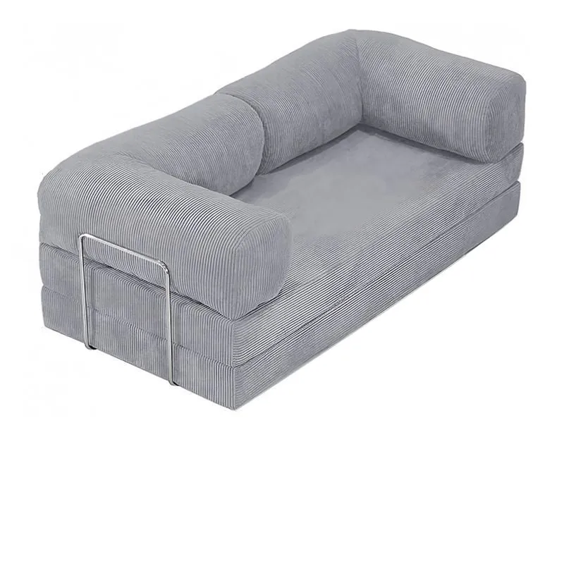 Modern Minimalist Stainless Steel Fabric Corduroy Curved Square Sofa With Backrest & Armrests For Living Room