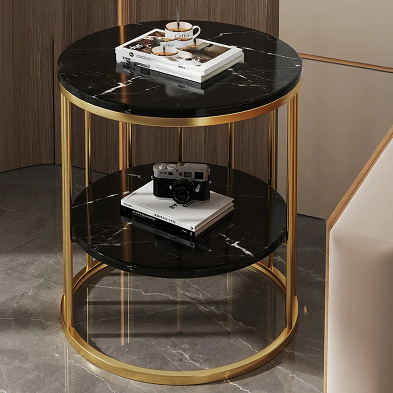 Contemporary Scandinavian MDF Carbon Steel Round Hollow Side Table 1/2 Tier For Living Room