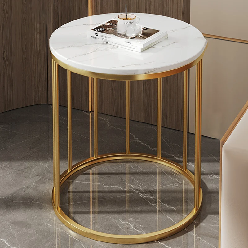 Contemporary Scandinavian MDF Carbon Steel Round Hollow Side Table 1/2 Tier For Living Room