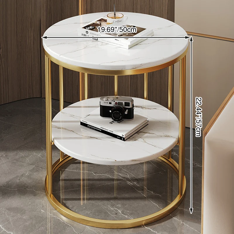 Contemporary Scandinavian MDF Carbon Steel Round Hollow Side Table 1/2 Tier For Living Room