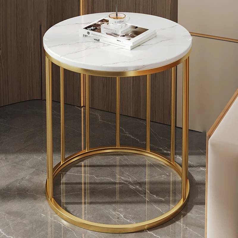 Contemporary Scandinavian MDF Carbon Steel Round Hollow Side Table 1/2 Tier For Living Room