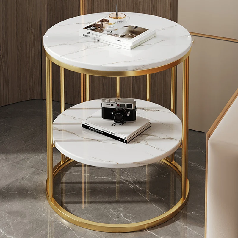 Contemporary Scandinavian MDF Carbon Steel Round Hollow Side Table 1/2 Tier For Living Room