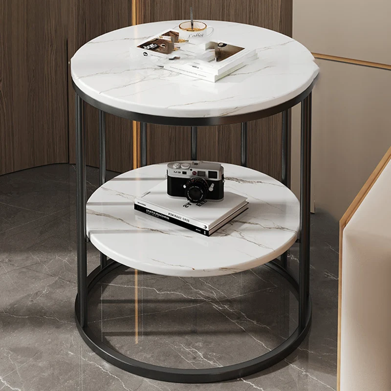 Contemporary Scandinavian MDF Carbon Steel Round Hollow Side Table 1/2 Tier For Living Room