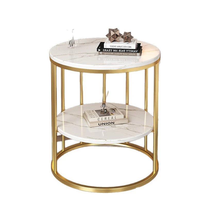 Contemporary Scandinavian MDF Carbon Steel Round Hollow Side Table 1/2 Tier For Living Room
