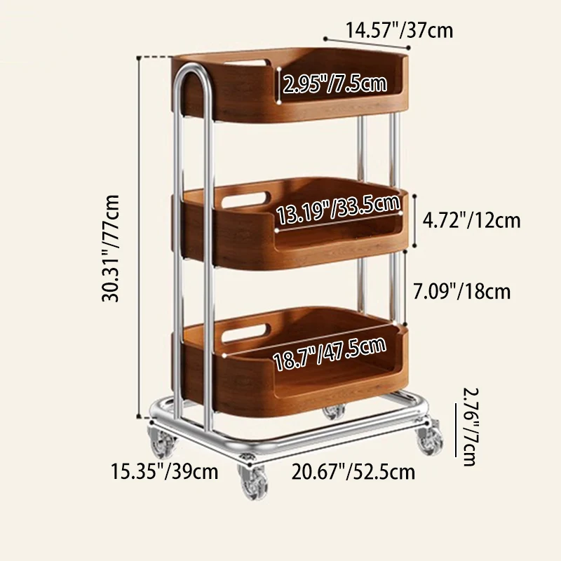 Contemporary Retro Rectangular Composite Board Plywood Carbon Steel Movable End Table 2/3-Tier For Living Room