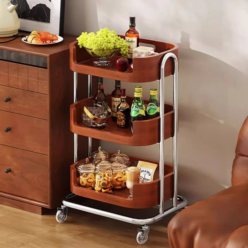 Contemporary Retro Rectangular Composite Board Plywood Carbon Steel Movable End Table 2/3-Tier For Living Room