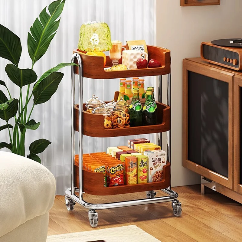 Contemporary Retro Rectangular Composite Board Plywood Carbon Steel Movable End Table 2/3-Tier For Living Room