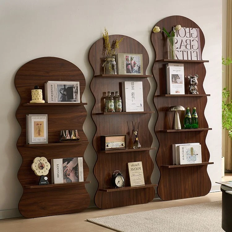Contemporary Creative Engineered Wood Wavy Curved Display Shelf 2/3/4-Tier For Living Room