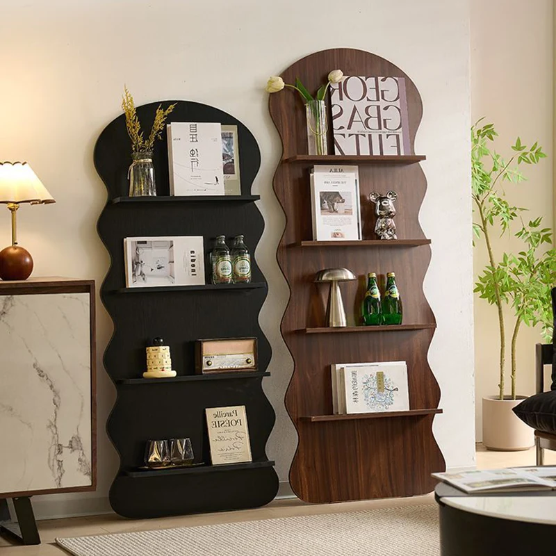Contemporary Creative Engineered Wood Wavy Curved Display Shelf 2/3/4-Tier For Living Room