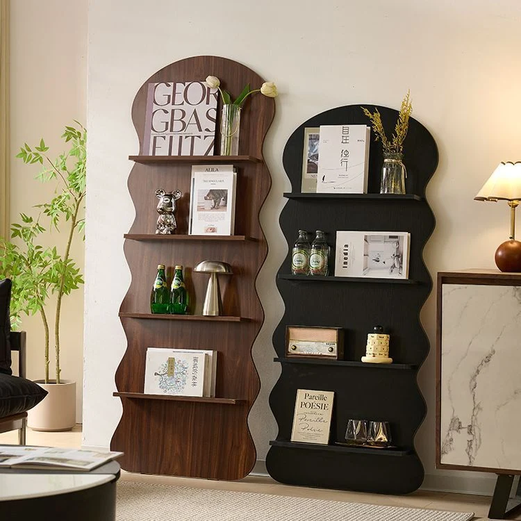 Contemporary Creative Engineered Wood Wavy Curved Display Shelf 2/3/4-Tier For Living Room