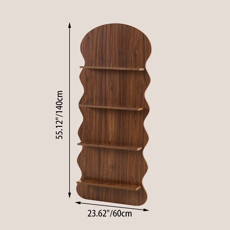 Contemporary Creative Engineered Wood Wavy Curved Display Shelf 2/3/4-Tier For Living Room