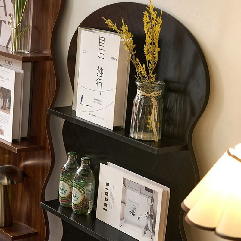 Contemporary Creative Engineered Wood Wavy Curved Display Shelf 2/3/4-Tier For Living Room