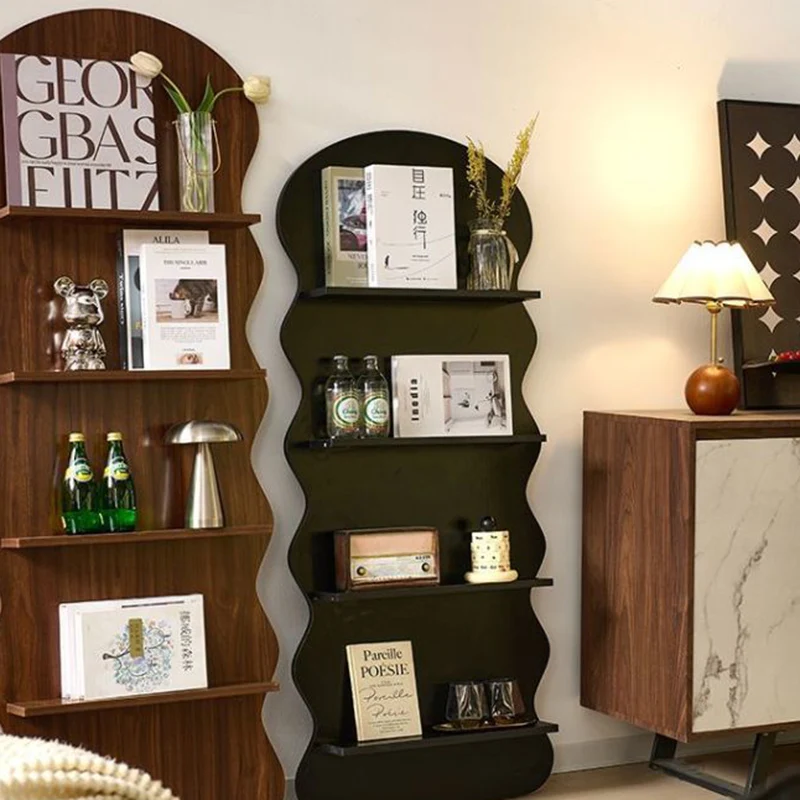 Contemporary Creative Engineered Wood Wavy Curved Display Shelf 2/3/4-Tier For Living Room