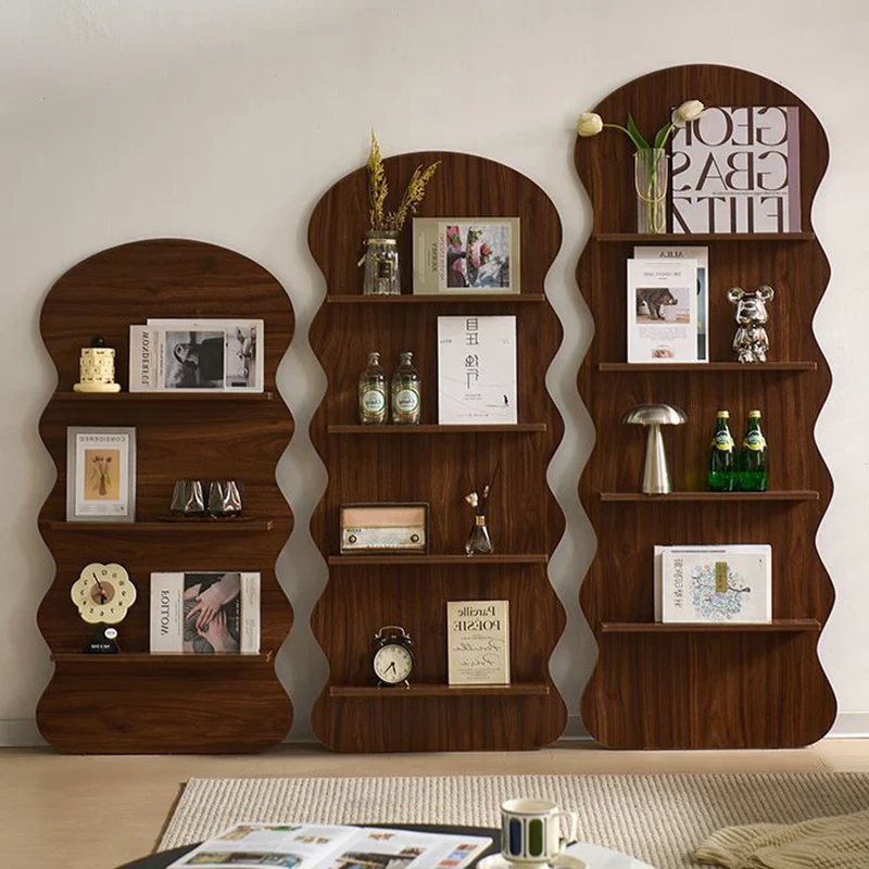 Contemporary Creative Engineered Wood Wavy Curved Display Shelf 2/3/4-Tier For Living Room