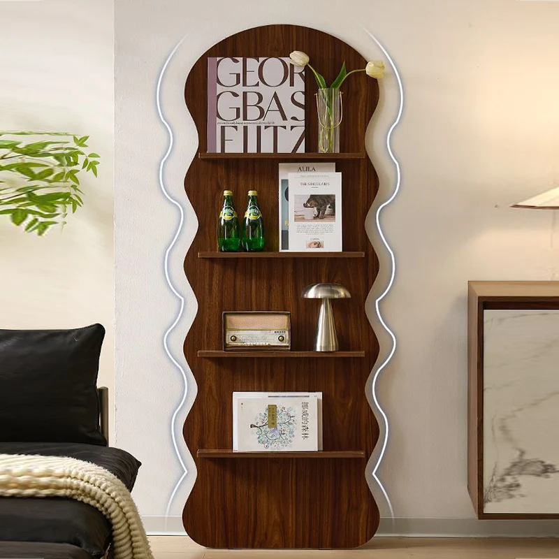 Contemporary Creative Engineered Wood Wavy Curved Display Shelf 2/3/4-Tier For Living Room