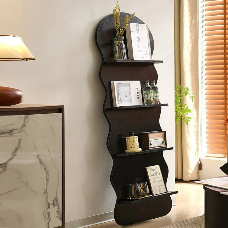 Contemporary Creative Engineered Wood Wavy Curved Display Shelf 2/3/4-Tier For Living Room