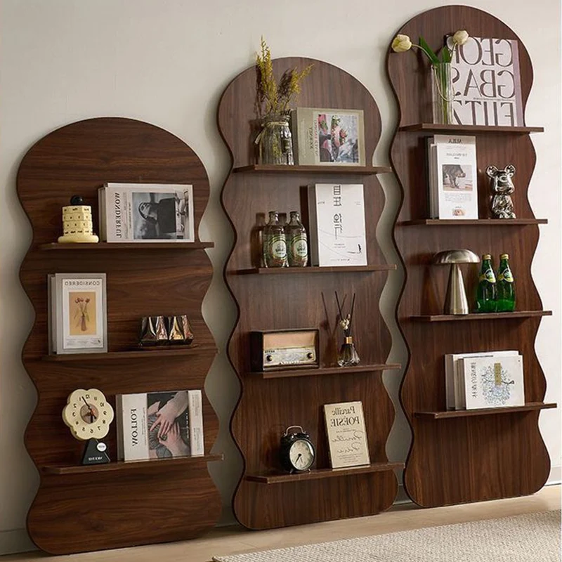 Contemporary Creative Engineered Wood Wavy Curved Display Shelf 2/3/4-Tier For Living Room