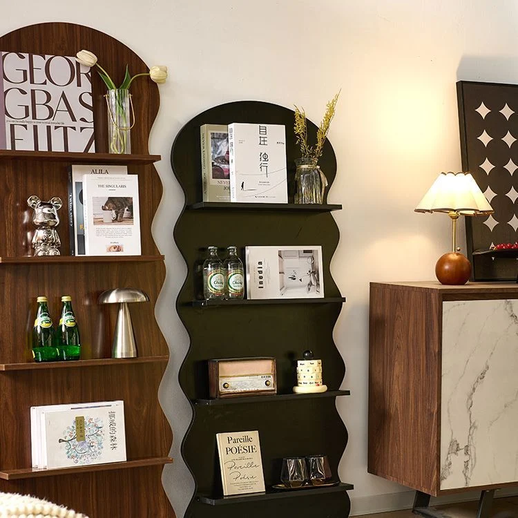 Contemporary Creative Engineered Wood Wavy Curved Display Shelf 2/3/4-Tier For Living Room