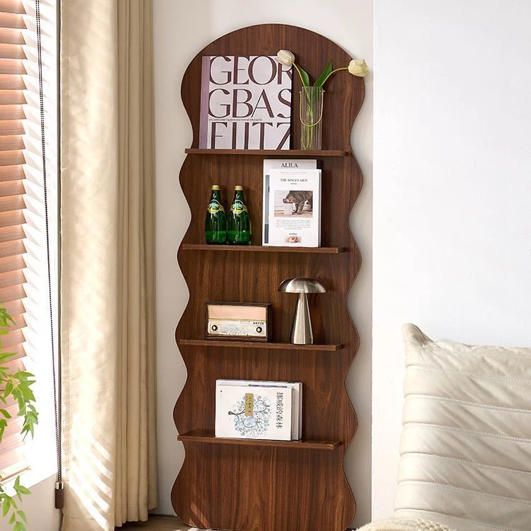 Contemporary Creative Engineered Wood Wavy Curved Display Shelf 2/3/4-Tier For Living Room
