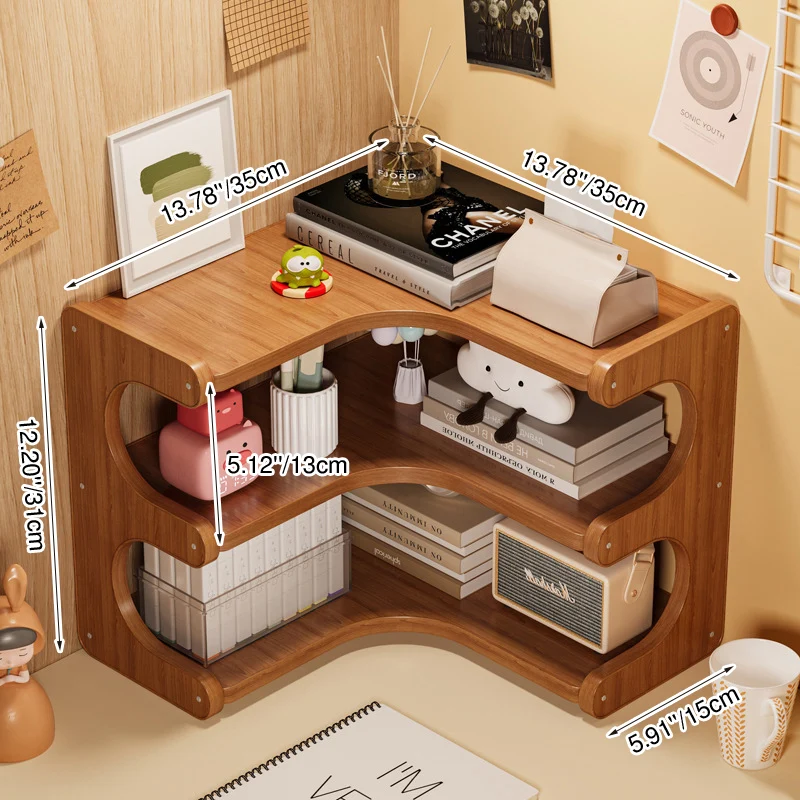 Traditional Vintage Bamboo MDF Right Angle Curved Storage Shelf 2/3-Tiers For Living Room