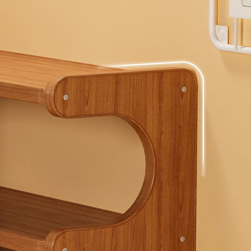 Traditional Vintage Bamboo MDF Right Angle Curved Storage Shelf 2/3-Tiers For Living Room