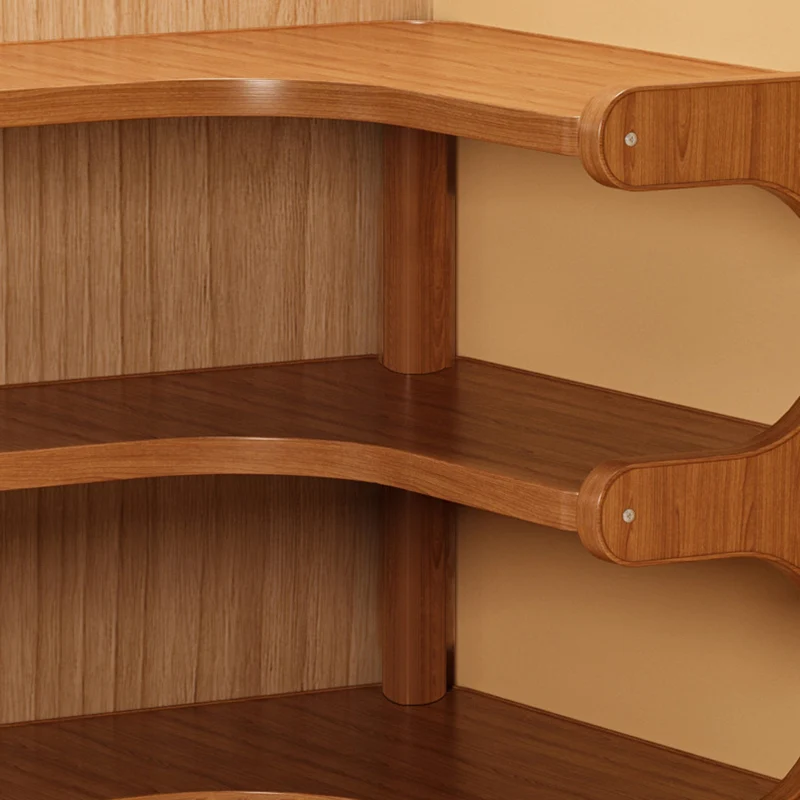 Traditional Vintage Bamboo MDF Right Angle Curved Storage Shelf 2/3-Tiers For Living Room
