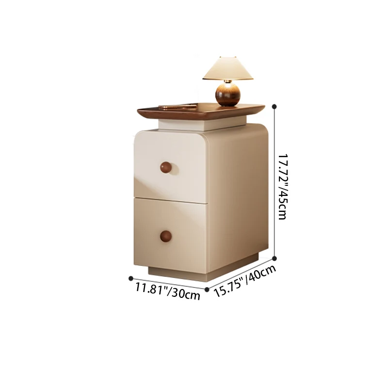 Traditional French Plywood MDF Scratch-Resistant Faux Leather Rounded Rectangular Nightstand 2 Drawer For Bedroom