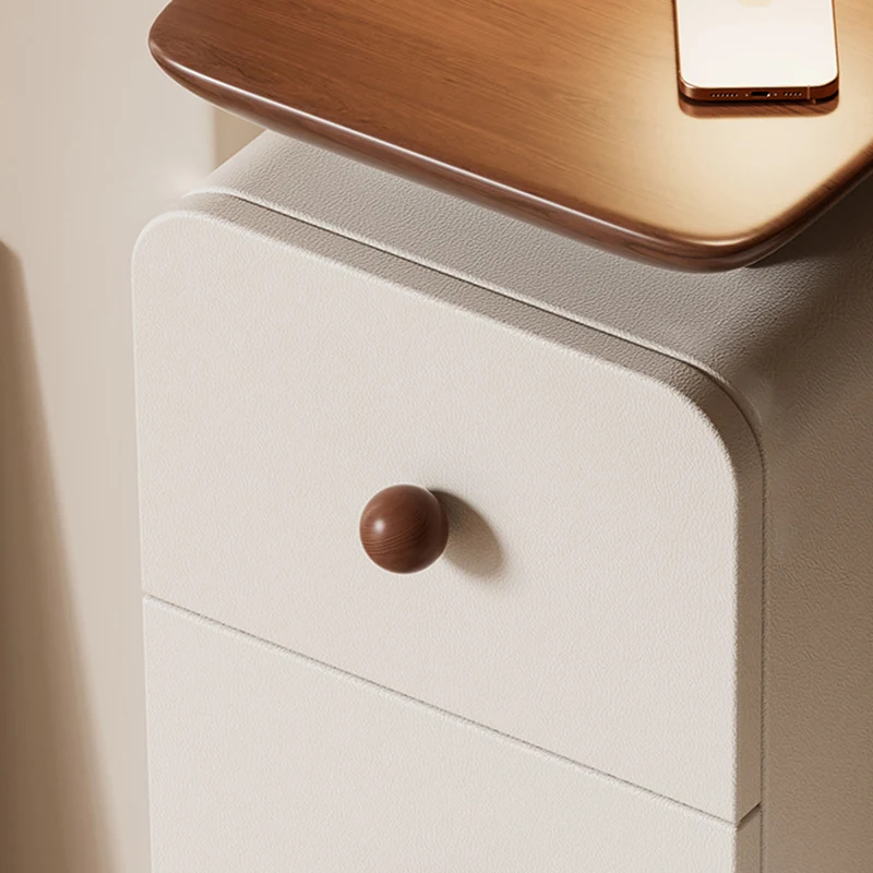 Traditional French Plywood MDF Scratch-Resistant Faux Leather Rounded Rectangular Nightstand 2 Drawer For Bedroom