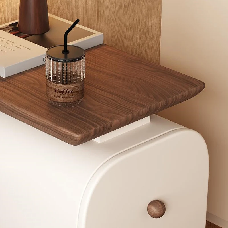 Traditional French Plywood MDF Scratch-Resistant Faux Leather Rounded Rectangular Nightstand 2 Drawer For Bedroom