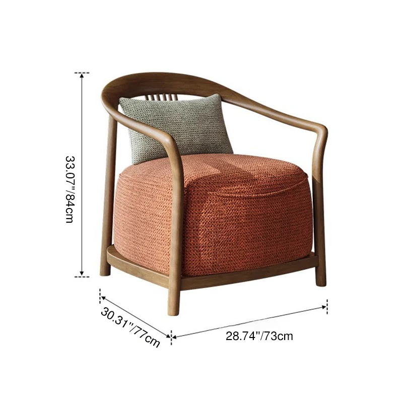 Traditional Chinese Velvet Solid Wood Curved Rounded Accent Chair With Armrests Backrest For Living Room