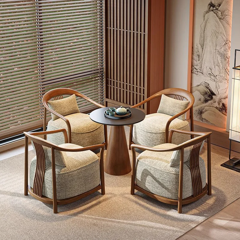 Traditional Chinese Velvet Solid Wood Curved Rounded Accent Chair With Armrests Backrest For Living Room