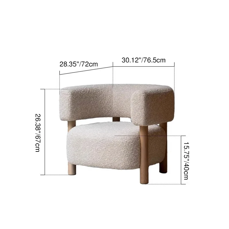 Contemporary Scandinavian Sherpa Fabric Ash Wood Curved Rounded Square Accent Chair With Armrests Backrest For Living Room