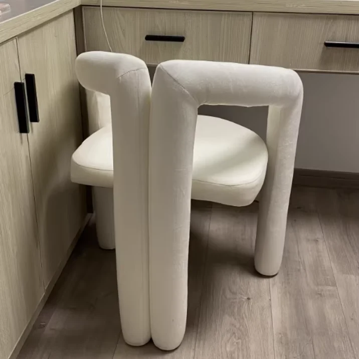 Contemporary Creative Velvet Metal Rounded Curved Cylindrical Vanity Chair With Armrests Backrest For Bedroom