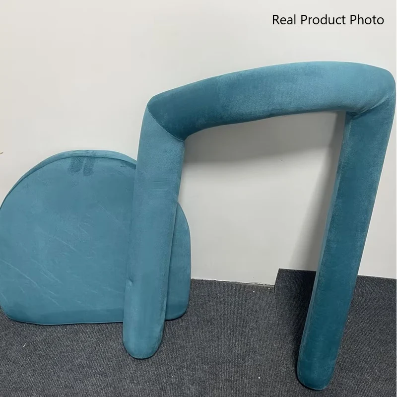 Contemporary Creative Velvet Metal Rounded Curved Cylindrical Vanity Chair With Armrests Backrest For Bedroom