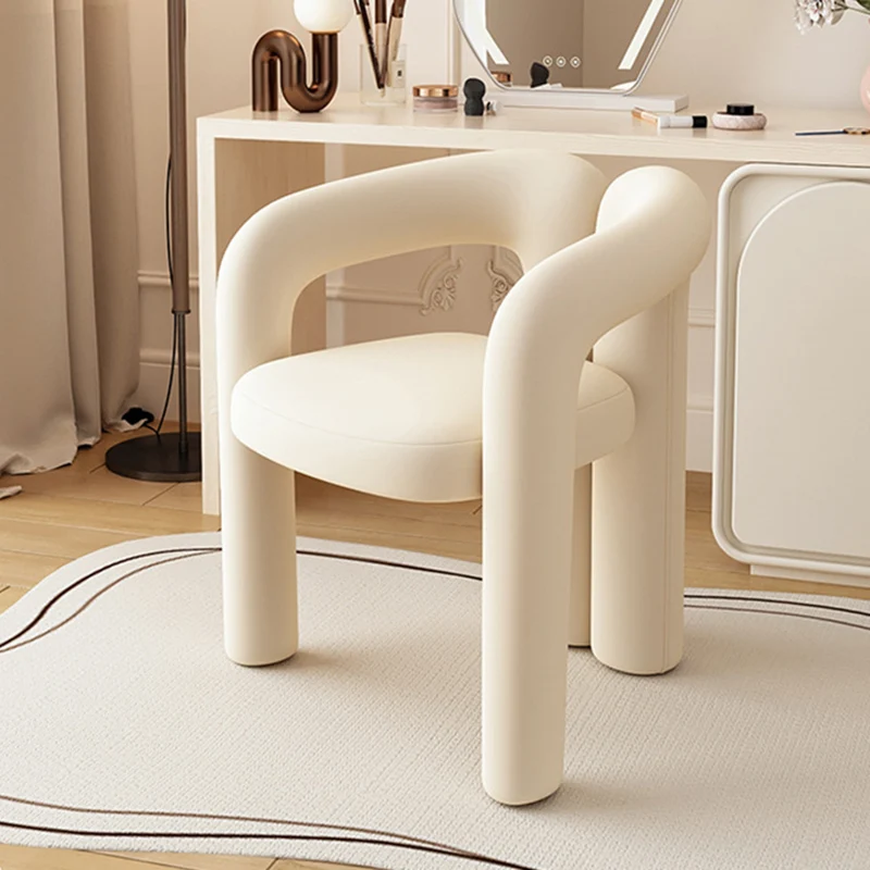 Contemporary Creative Velvet Metal Rounded Curved Cylindrical Vanity Chair With Armrests Backrest For Bedroom