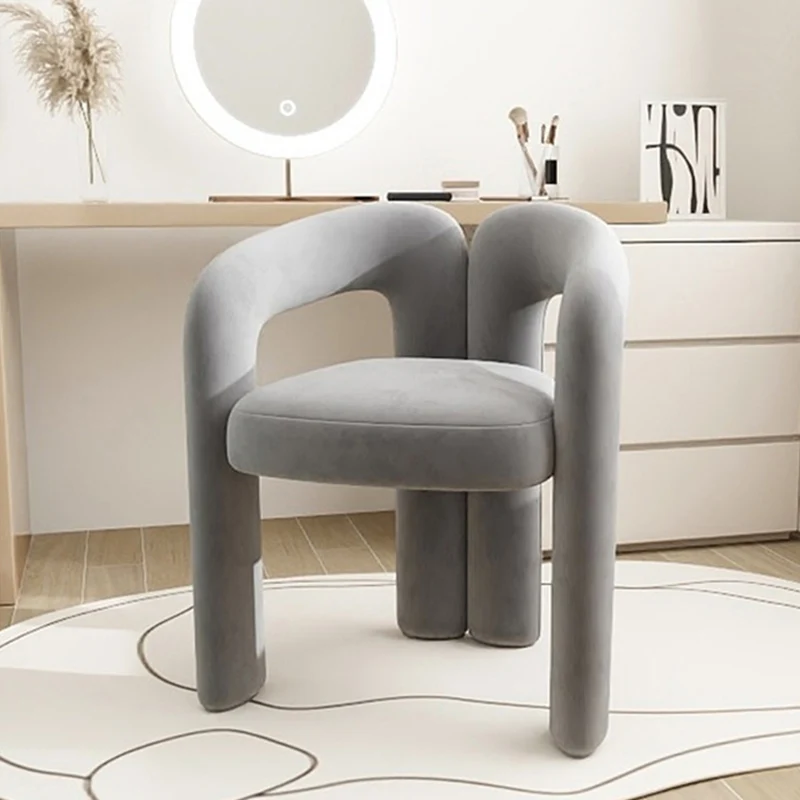 Contemporary Creative Velvet Metal Rounded Curved Cylindrical Vanity Chair With Armrests Backrest For Bedroom