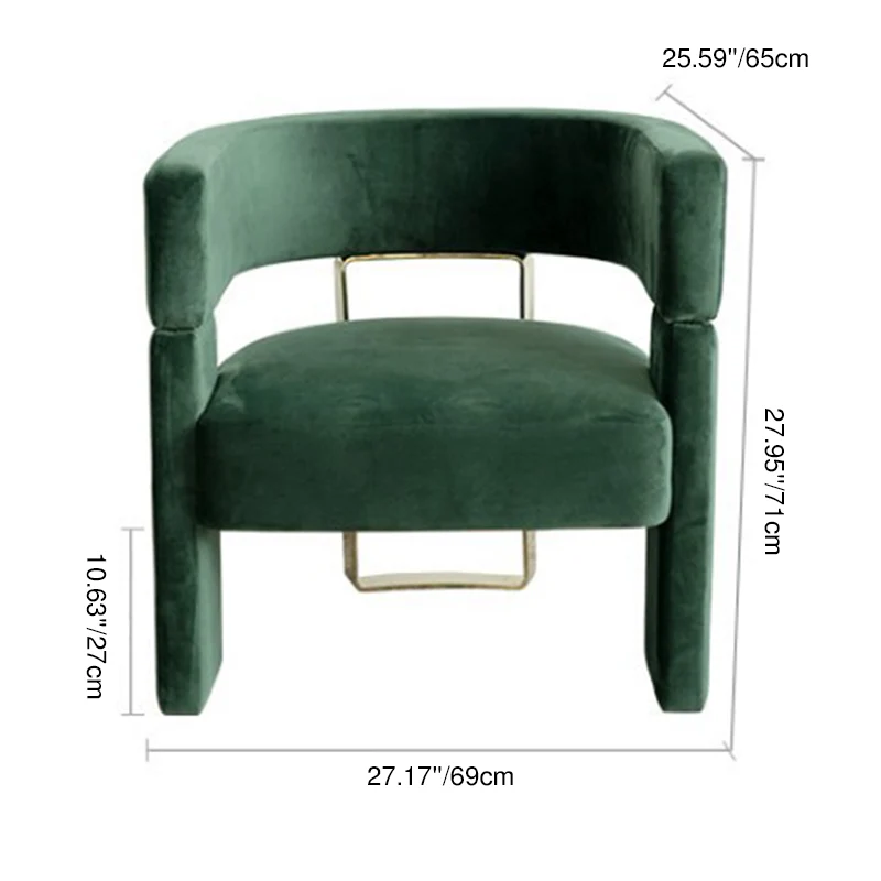Contemporary Scandinavian Velvet Metal Plywood Curved Rectangular Accent Chair With Armrests Backrest For Living Room