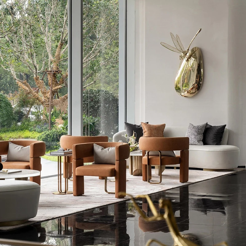 Contemporary Scandinavian Velvet Metal Plywood Curved Rectangular Accent Chair With Armrests Backrest For Living Room