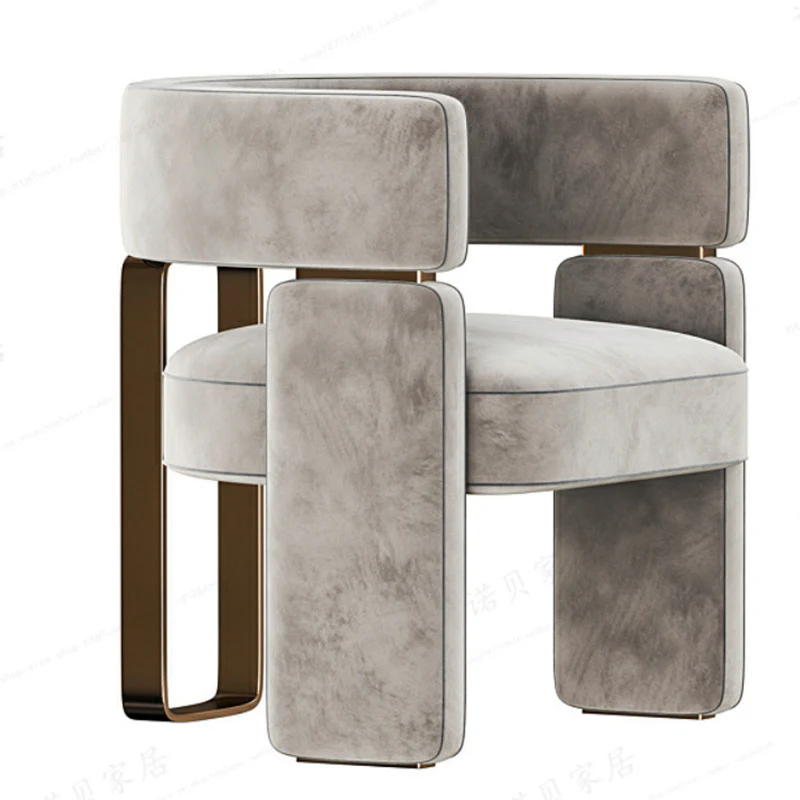 Contemporary Scandinavian Velvet Metal Plywood Curved Rectangular Accent Chair With Armrests Backrest For Living Room